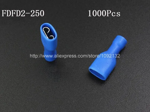 1000 pcs FDFD2-250 Female full insulated connectors crimp terminals joint 16-14AWG cable spade connectors