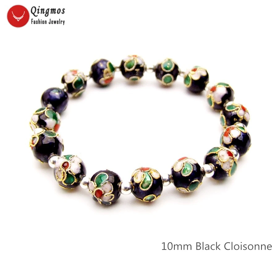 Qingmos Fashion Cloisonne Bracelet for Women with 10mm Round Black Cloisonne Beads Bracelet Jewelry 7.5'' China Feature bra470