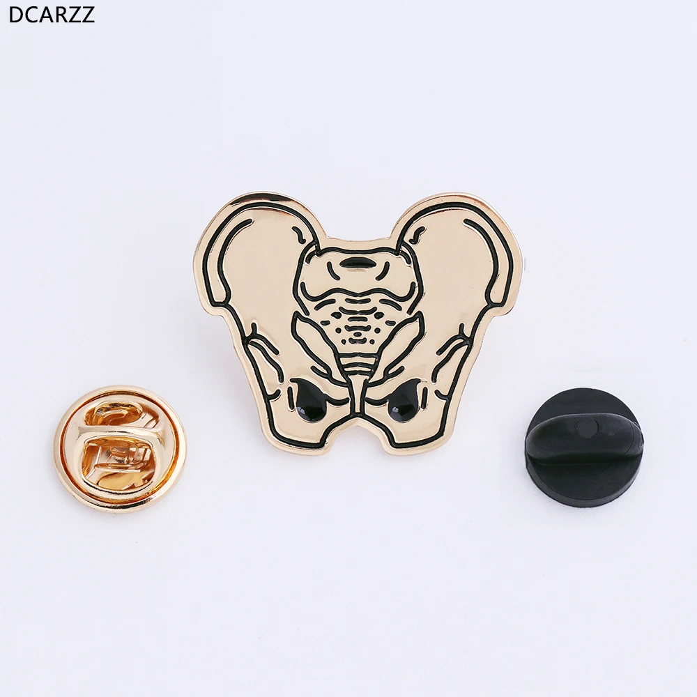 

Gold Pelvis Charms Pins Black Enamel Brooches Goth Vintage Cartoon Medical anatomy Jewelry Nurse Gift Women Accessories Wholes