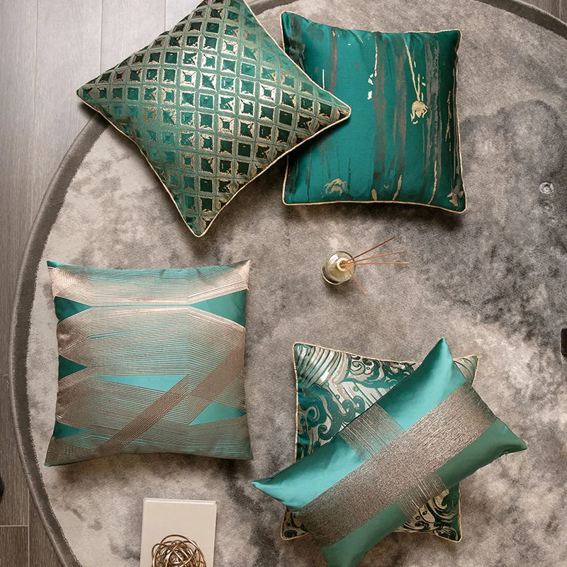 Chinese Style Dark Green Cushion Covers, Soft Embroidery, Lotus Flower, Leaf Pillow Cases, Home Decorative for Sofa