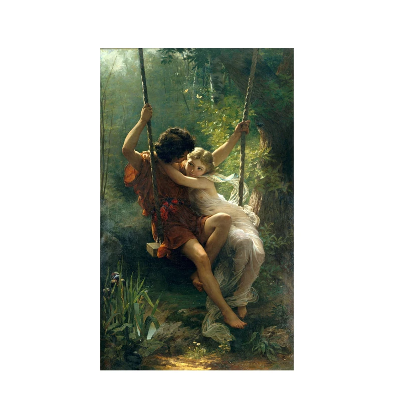 Vintage Spring Swing by Pierre Auguste Cot Famous Oil Painting Reproduction on Canvas Poster Print Wall picture for living room