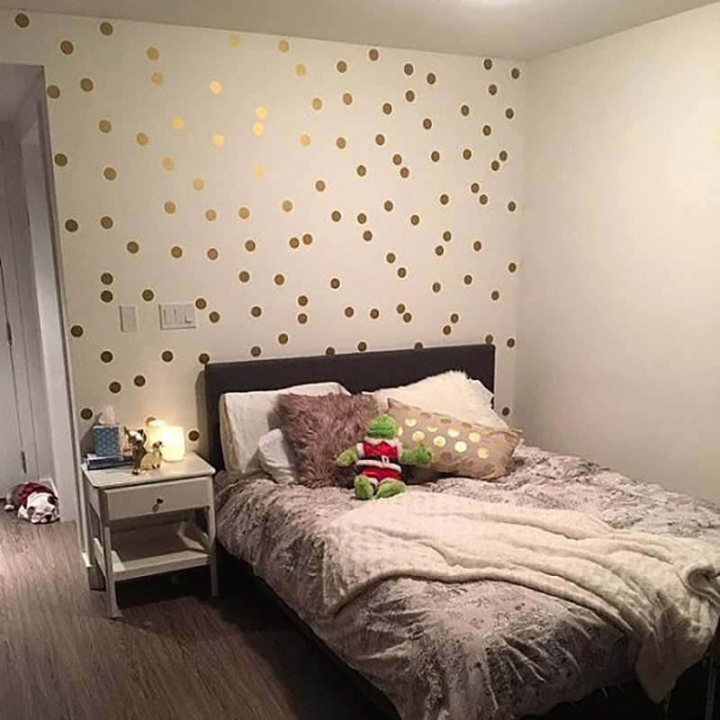 Gold Polka Dots Wall Sticker Baby Nursery Kids Room Cartoon Polka Dots Wall Decal Bedroom Living Room Vinyl Art Mural Decor Dots