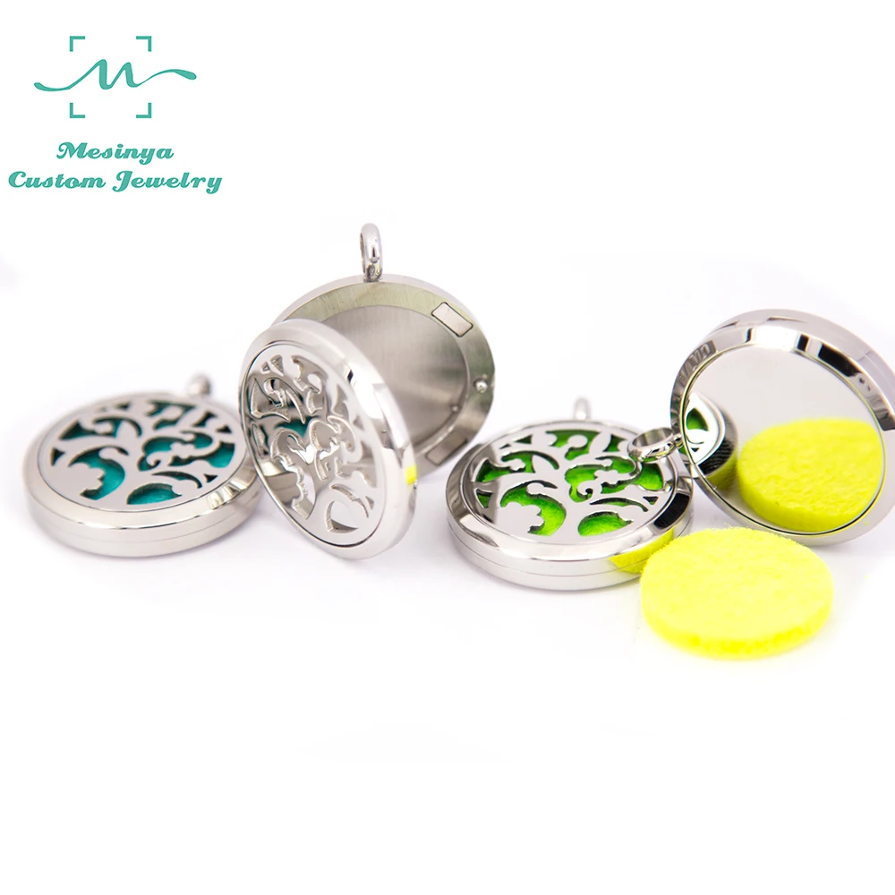 10pcs silver color newest tree IV (30mm)Aromatherapy / Essential Oils 316L S.Steel Perfume Diffuser Necklace