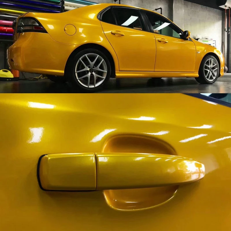 Super Glossy Metallic Yellow Vinyl Wrap Film Full Vehicle Car Wrapping Foil Adhesive DIY Decal 1.52x18m 5x59ft