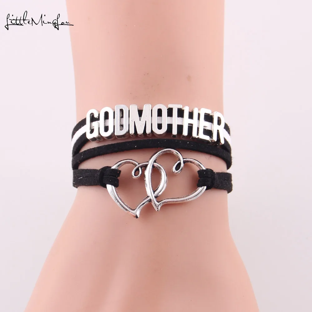 Little Minglou Godmother bracelet double heart charm suede wrap Bracelets & Bangles for women jewelry family mother gifts