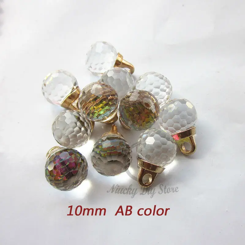 48pcs 10mm AB color glass diamond buttons metal foot shirt dress decorative ball crystal glass buttons wholesale