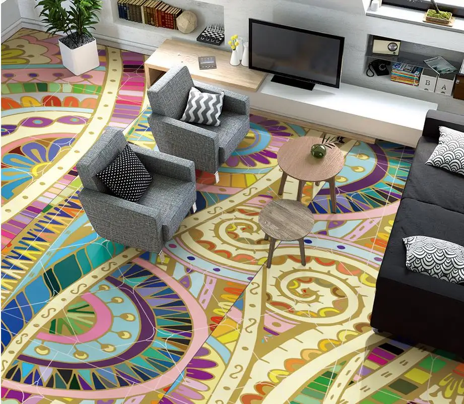 

3d flooring Moroccan abstract pattern hand painted floor 3d wallpaper pvc 3d floor painting wallpaper