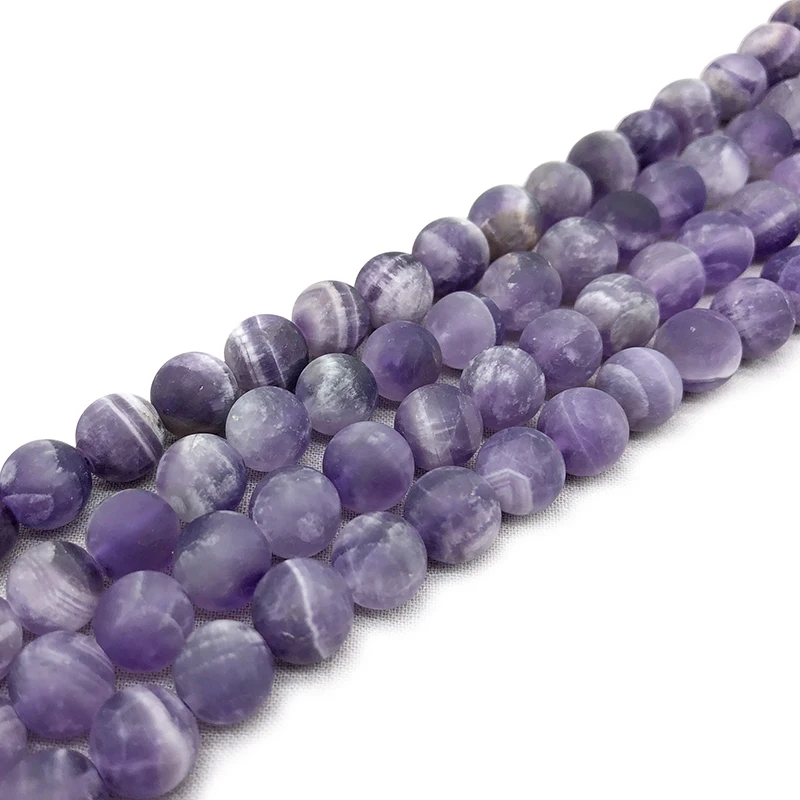 Natural crysta Stripe Amethysts Rock Crystal Beads Forst Dull Polish Matte Loose Round Beads 6 8 10 12 MM Fit DIY Jewelry Making