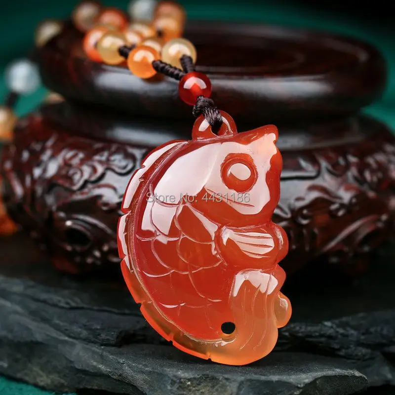 5AAA+Natural Red Chalcedony Carving Fish Design Lucky Amulet Pendant Necklace High-Grade Birthday/Christmas Gift