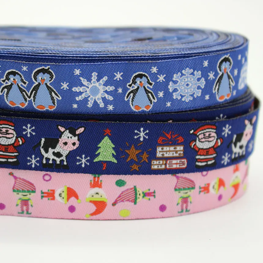 3 Design 30 Yards Cartoon Style Jacquard Webbing Zakka Sewing Label Santa Claus Cows Penguins Ribbon Sewing Tape Ribbons For DIY