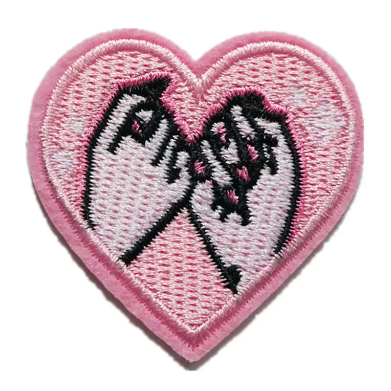 5CM Embroidered Patches Pinky Promise Pink Heart Shape Finger Hook Finger 5CM Sewing Iron On Creative Badge For Bag Jeans Hat