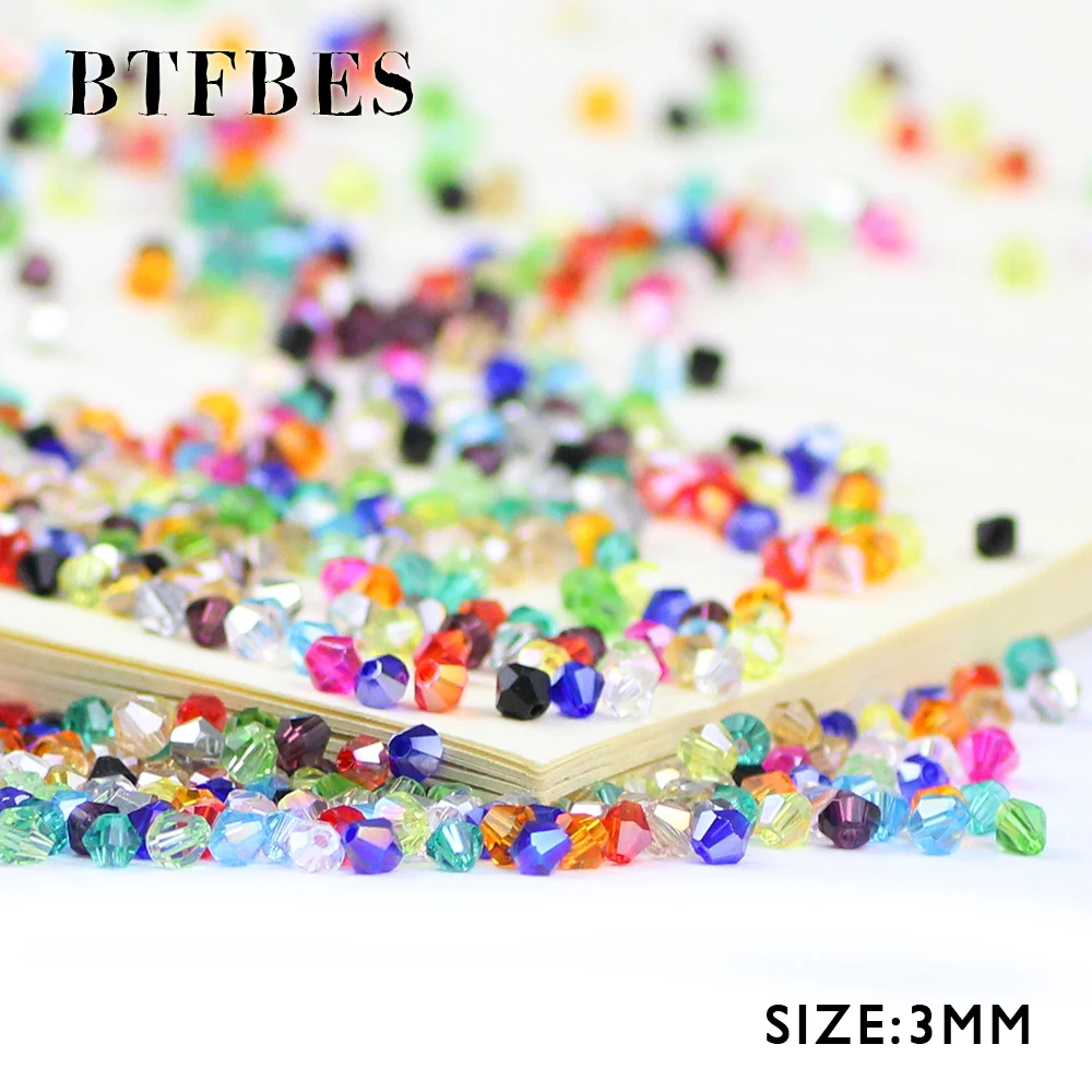 BTFBES 3mm Bicone Austrian Crystals Beads 200psc AB cone Glass Loose Beads For Jewelry Bracelet Necklace Making Accessories DIY