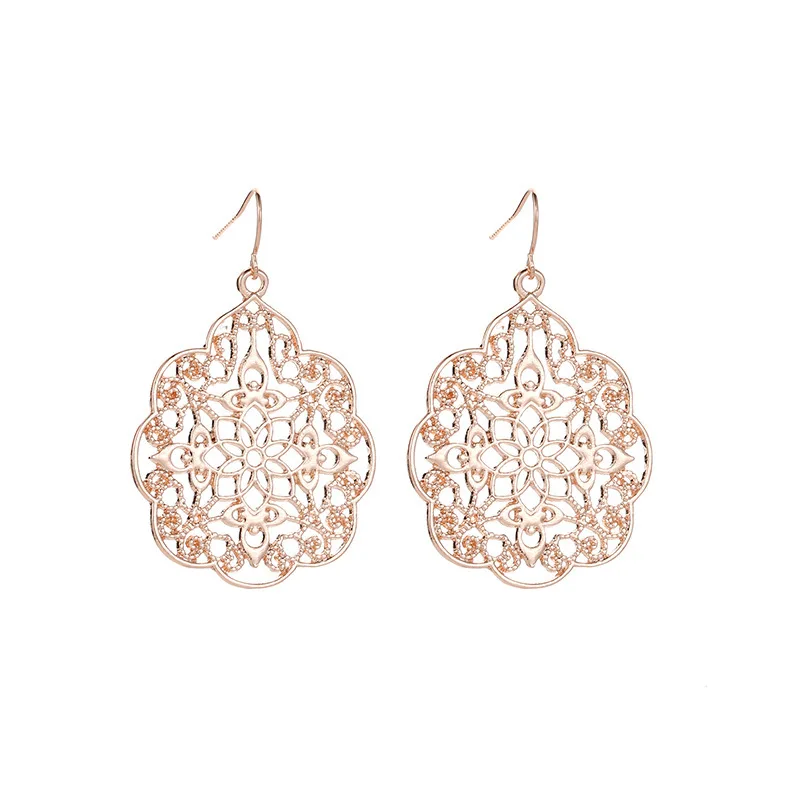 Vintage Aulic Style Oversize Hollow Arabesquitic Flower Boho Dangle Earrings Silver Plated Golden Black Drop Earrings For Women