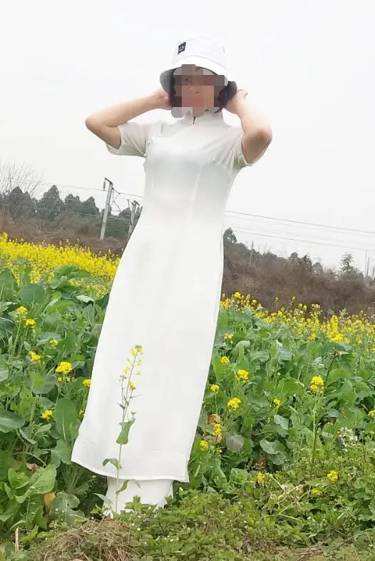 Traditional Vietnam Ao dai Women Cheongsam Summer Oriental Dress Include Pants Chipao Stage