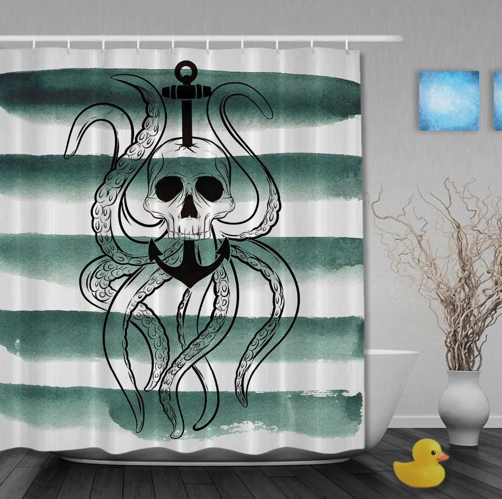 The Pirates Skull Anchor Shower Curtain Octopus Striped Bathroom Curtain Waterproof Polyester Fabric Custom Shower Curtains