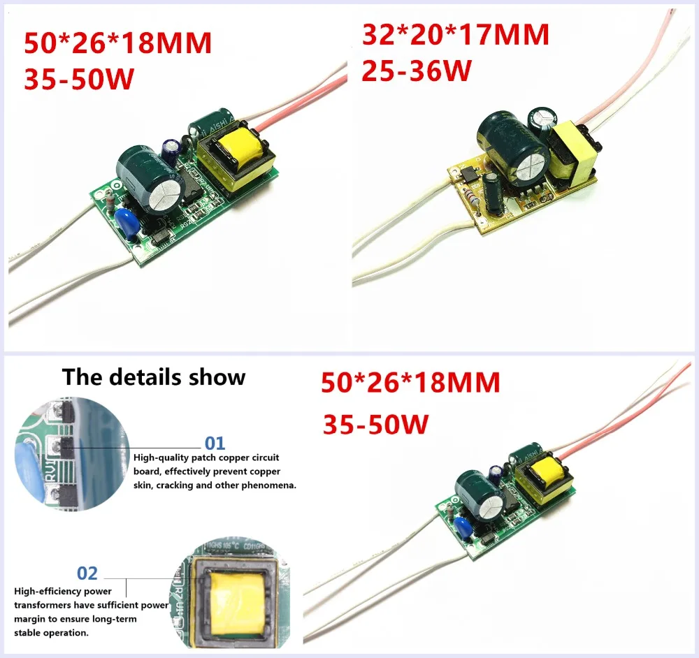 

1-3W 4-6W 7-9W 8-18W 12-20W 18-25W 20-30W 35-50W LED driver power supply built-in constant current Lighting 85-265V Transformer