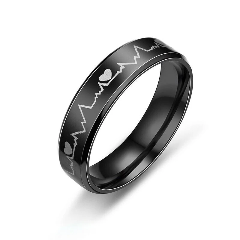 Wholesale Jewelry -- Titanium steel Black Rings for Men Electrocardiogram No Change Color