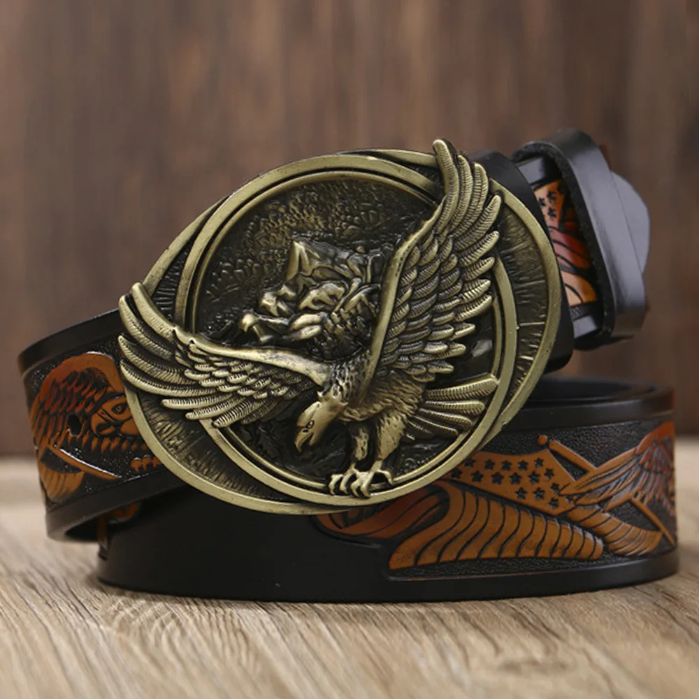 Famous Designer Fly Eagle Design Belts for Men Cowskin Leather Belt  Men Genuine Leather Belt Leisure Waistband Eagle Buckle