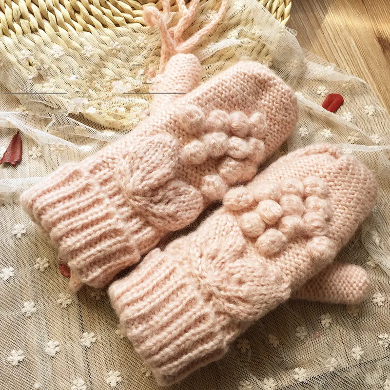 

Warm Thick Winter Lady's Mittens Handmade Knitted Gloves