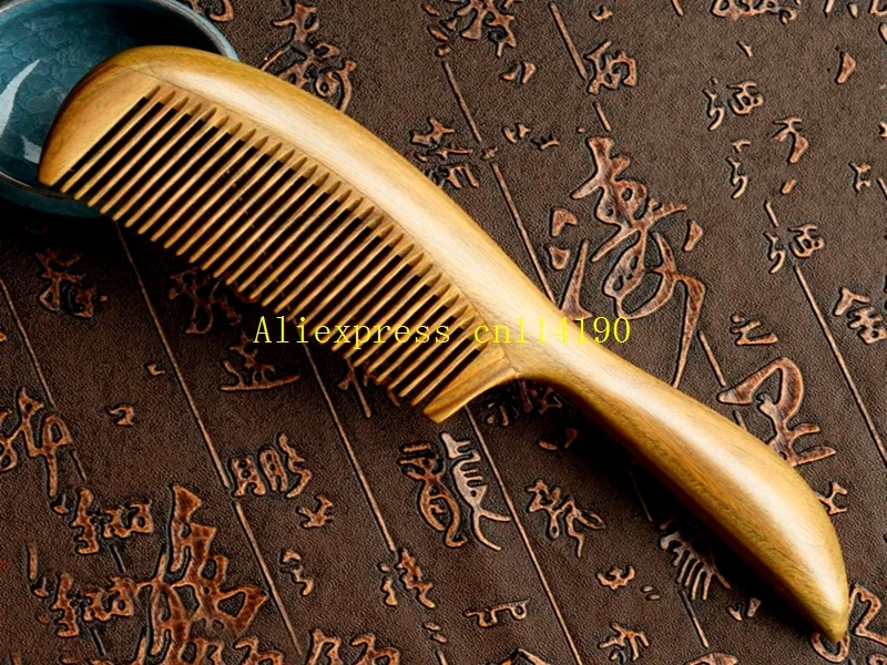 1pcs Free Shipping Hight quality Pure handmade Wedding Gift Green Sandalwood Wooden Betangling Hair Combs Brush Hairbrush Craft