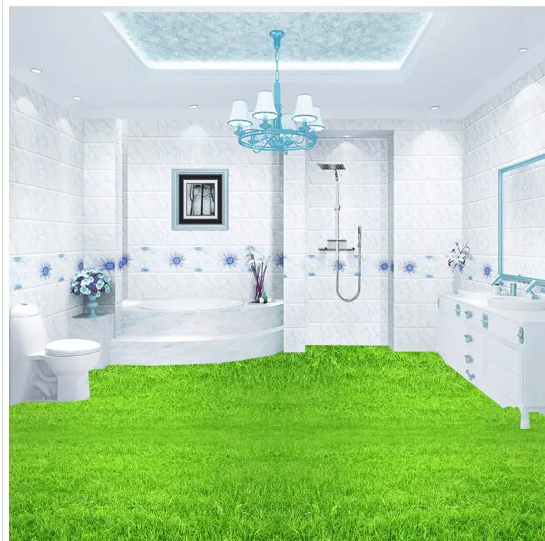 

Photo wallpaper mural floor 3D green grass flooring TV backdrop PVC waterproof floor Home Decoration