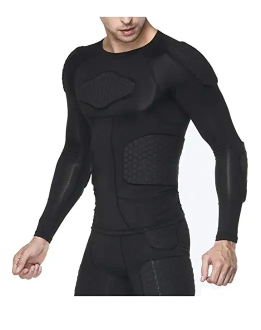 Padded Compression Shirt Rib Chest Protector for Football Basketball Paintball Cycling Men\'s Padded Compression Shirt Protective