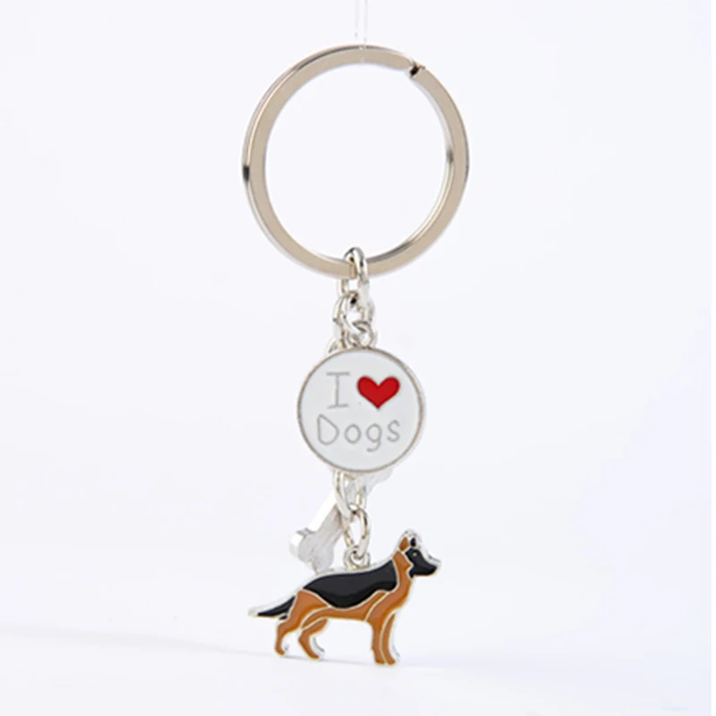 German Shepherd dog key chains for men women silver color metal alloy bone charm pendant male famle car bag keychain key ring