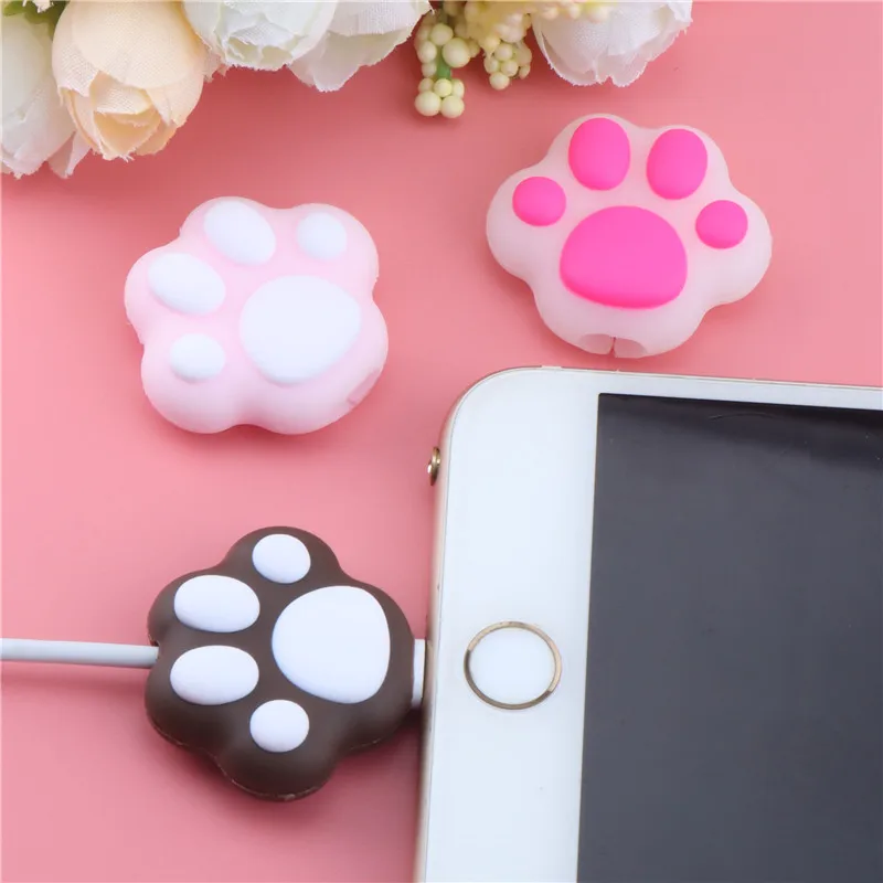 1Pcs Silicone Cat Paws Cable Protector Cute Anti-Break Cartoon Animal Model Cover Charging Cable Winder For iPhone Usb Cable