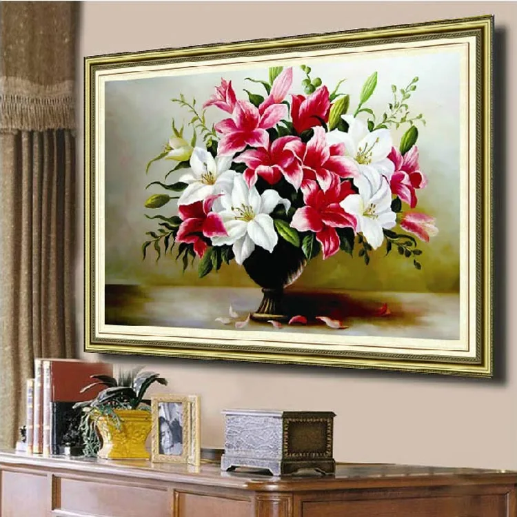 Needlework DIY Cross stitch,Embroidery kit set, Lily Flower Cross-Stitch Decoration Painting wall decor Wedding Gift