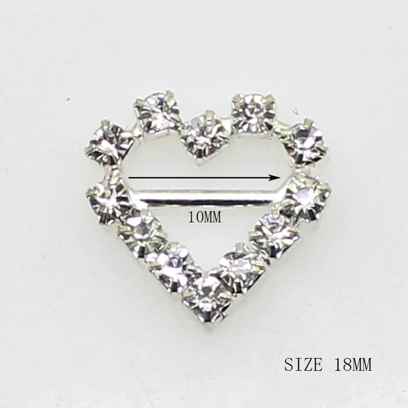 ZMASEY 18mm Heart Buckles 10Pcs/Lot Sweet Heart-shaped Rhinestone Buckle Slider for Wedding Invitation Letter