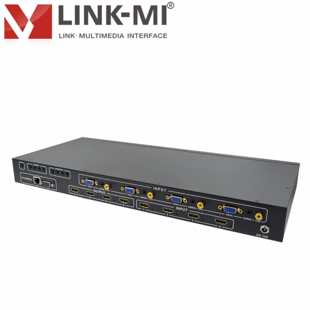 Comutador matricial 4x4, controle de vídeo para parede, 4x1, multivisor, hdmi, vga, entrada av, processador edid