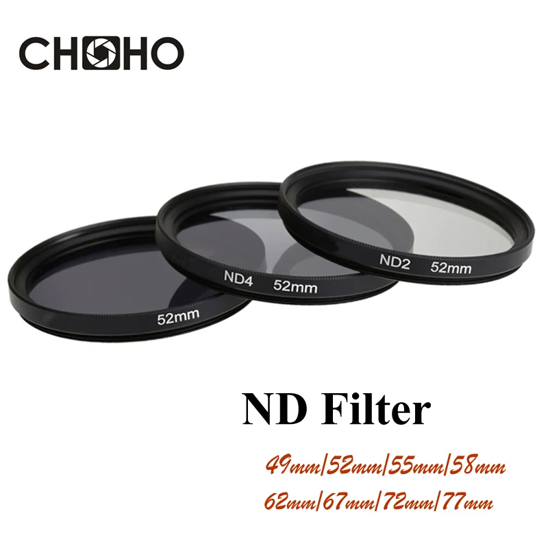 ND Filter ND2 ND4 ND8 Neutral Density Filtors 49MM 52MM 55MM 58MM 62MM 67MM 72MM 77MM 37MM 43MM 46MM for Canon Nikon Camera