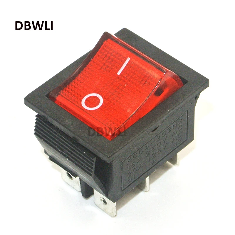 5PCS 6 Pins KCD4 DPDT On-On Latching Rocker Switch Power Switch 2 Position With Indicator Light