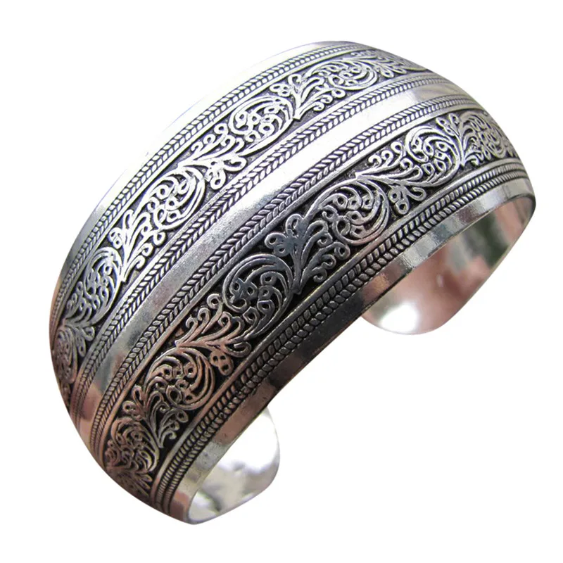 Jewelry Tibetan Vintage Carved Flower  Bangles Bracelet Antique Tibetan  Cuff Bracelets For Women  Wholesale