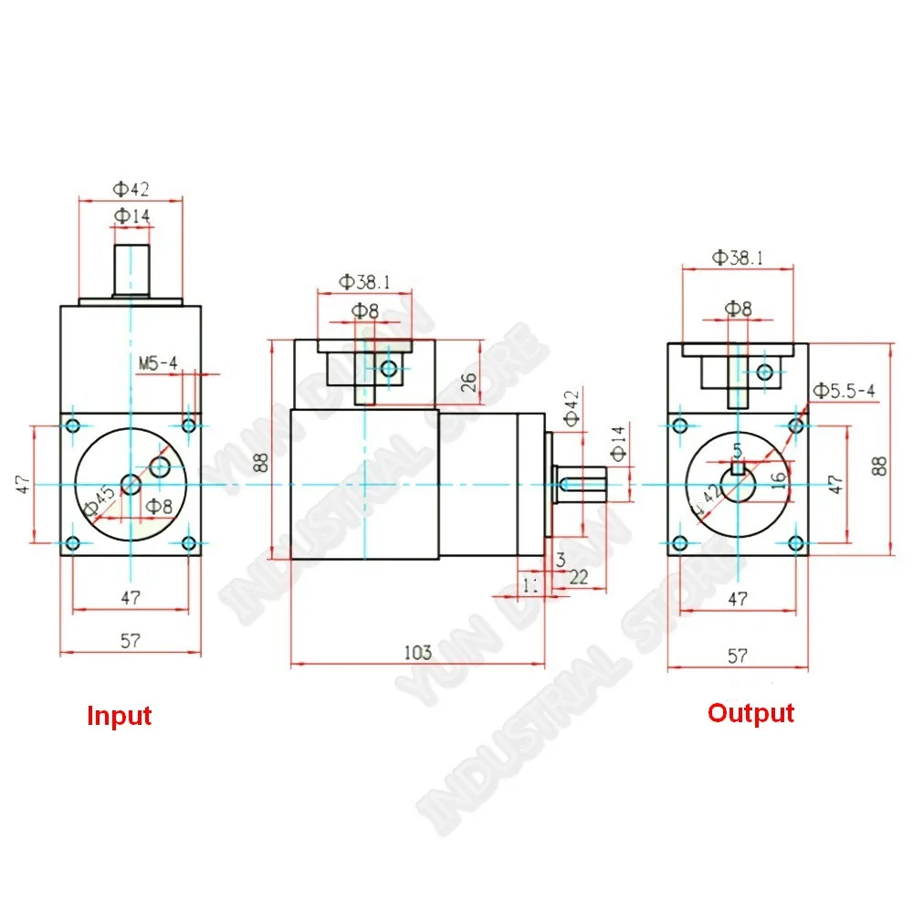 Imagem -06 - Redutor de Velocidade Planetária Ângulo Reto Caixa de Velocidade 90 Graus Canto de Reversão mm 6.35 mm de Entrada para Nema23 57 mm Motor de Passo 10 :1