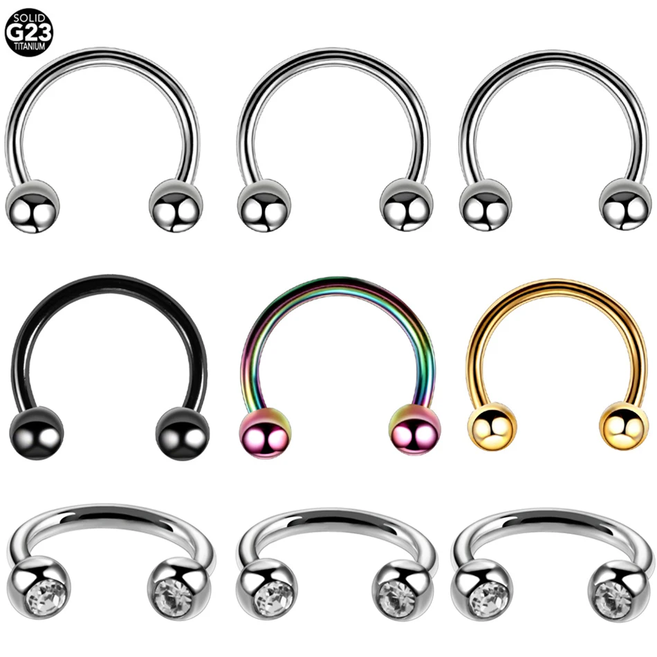 10PCS G23 Titanium Horseshoe Ring Piercing Crystal Ear Tragus Cartilage Eyebrow Lip Ring Nose Septum Hoop Rings Piercing Jewelry