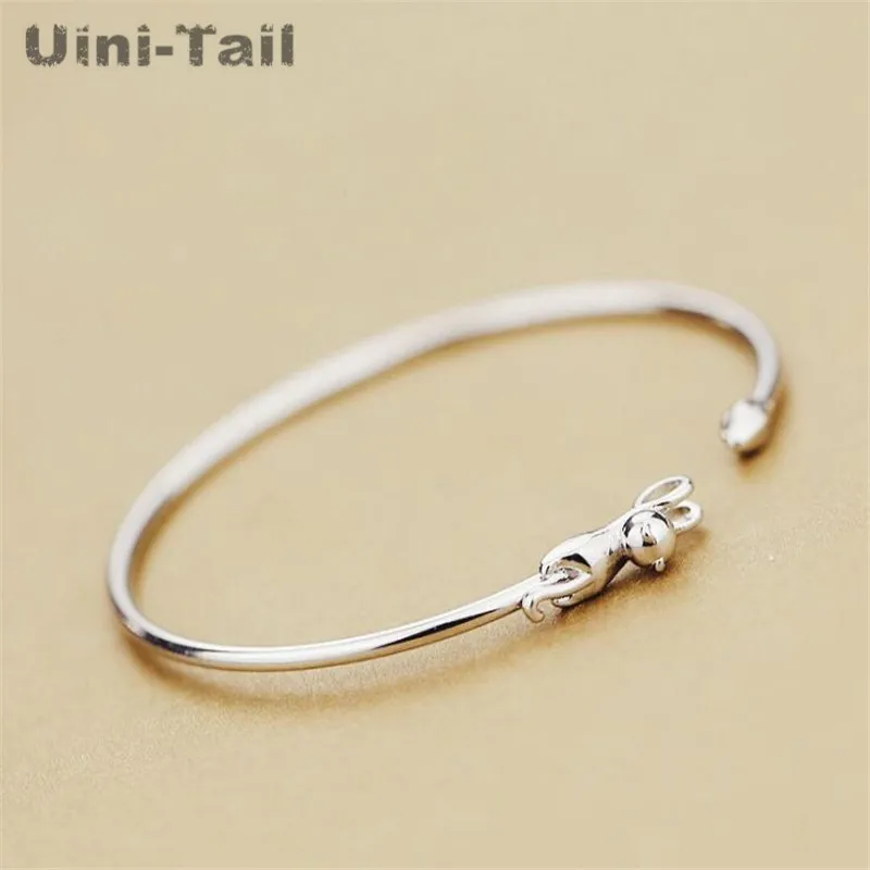 Uini-Tail 2019 new listing 925 Tibetan silver cute cat bracelet simple creative silver climbing cat bracelet opening adjustable