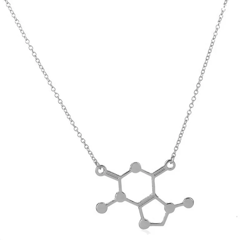 Wholesale Jewelry 10pc Chocolate Molecule Pendant Necklace Gold and Real Silver Plated Chemistry Science Anime Couple Love