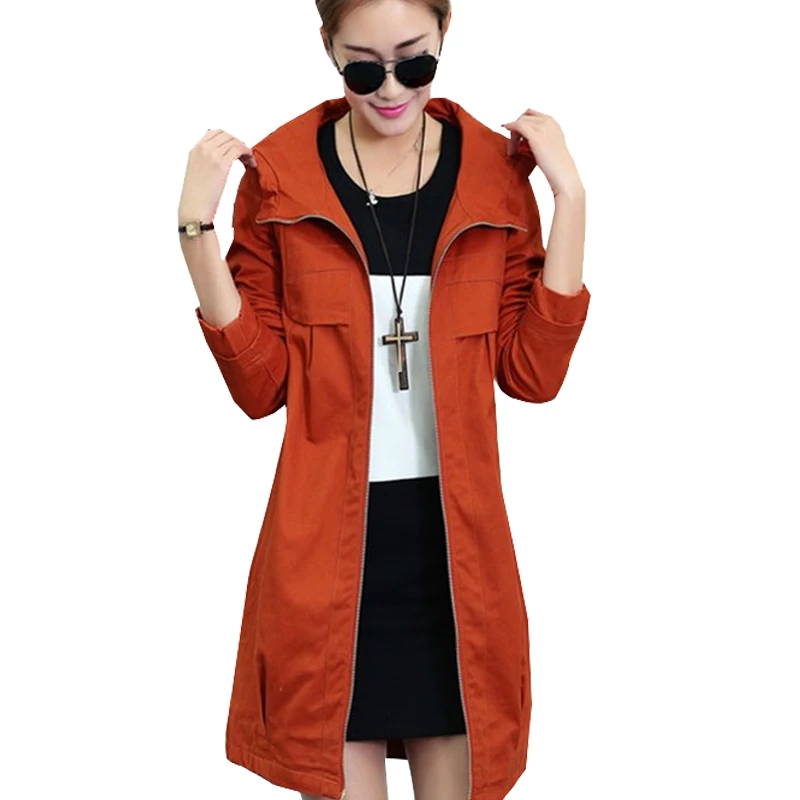 

Women's Cotton Spliced Trench Coat with a Hood, Female Outerwear, Big Size Windbreaker, Winter Fashion, Wholesale, Y420