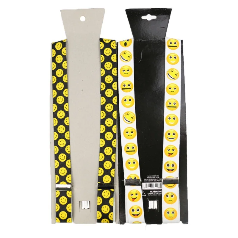 Winfox Fashion Yellow Smile Face Suspenders For Women Men Black White 2.5cm Wide Elastic Suspenders Braces suspensorio