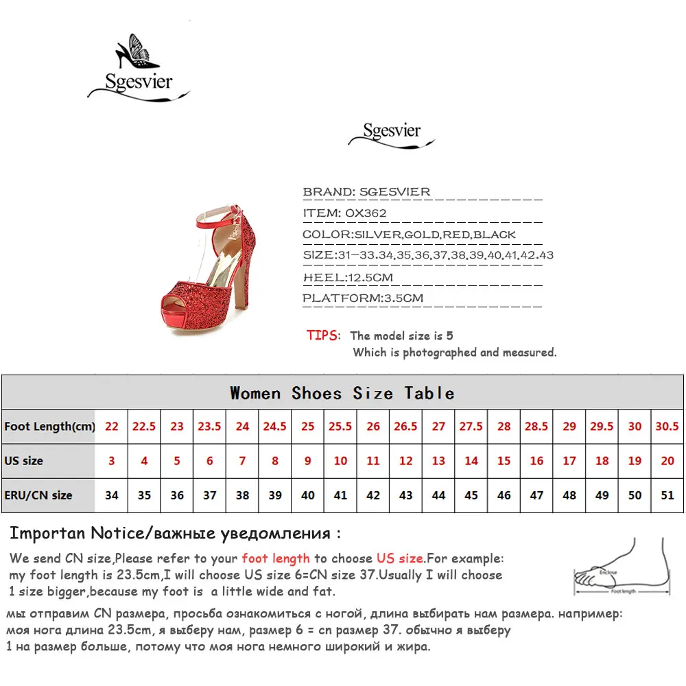 SGESVIER Women New Summer Sandals Sexy Bride Wedding Party Shoes Peep Toe Thick Heel Platform Red Gold Sandals Shoes Woman OX362