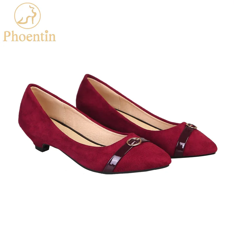 Phoentin red kitten heels women shoes 2019 slip on low heels pumps with buckle large size concise female footwear black FT612