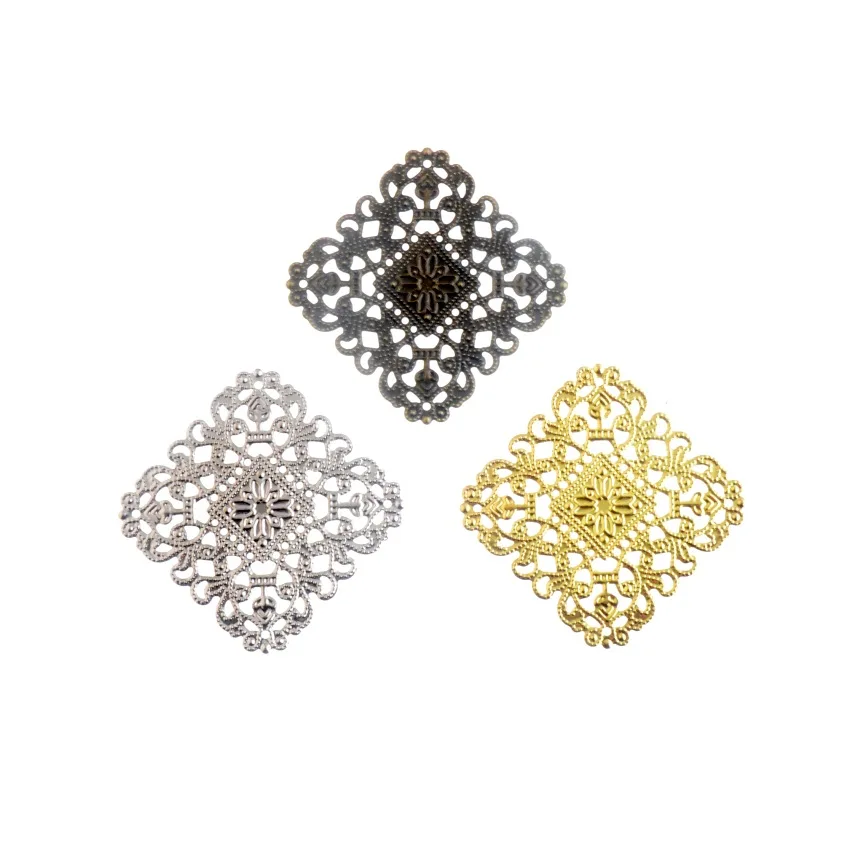 Free shipping 20PCS 3Color Metal Filigree Square Wraps Connectors Jewelry Findings Connector Diy Crafts 40x40mm