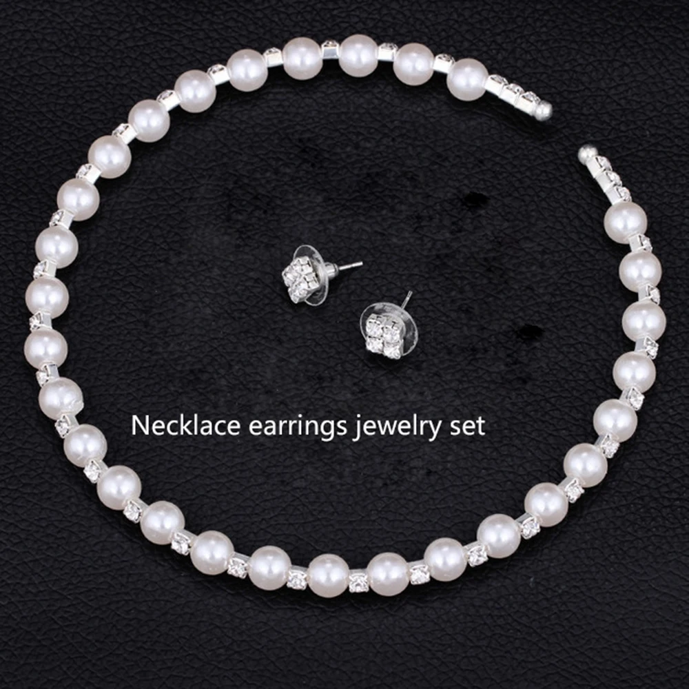 AINAMEISI Fashion Wedding Prom Bridal Pearl Jewelry Sets For Women Silver Plated Crystal Necklace Earrings Bracelet Jewelry set