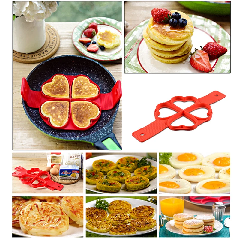 Fried Egg Pancake Maker Nonstick Cooking Tool Round Heart Pancake Maker Egg Cooker Pan Flip Eggs Mold Kitchen Baking Accessories