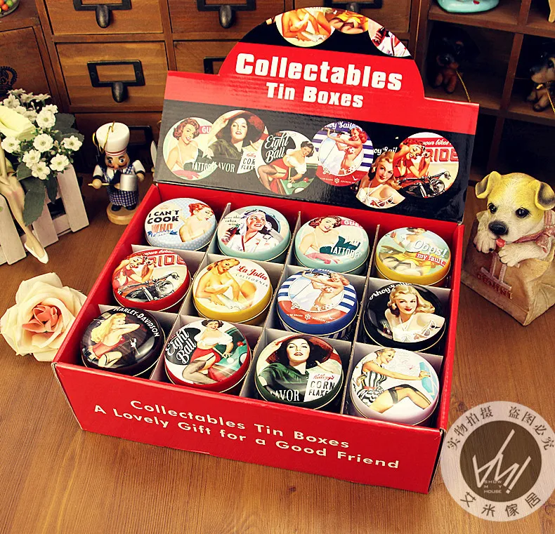 

36pcs/box Beauty Lady Design Tin Storage Box Round Jewelry Box Portable Sundrie Case Pill collect Box Mini Gift Box