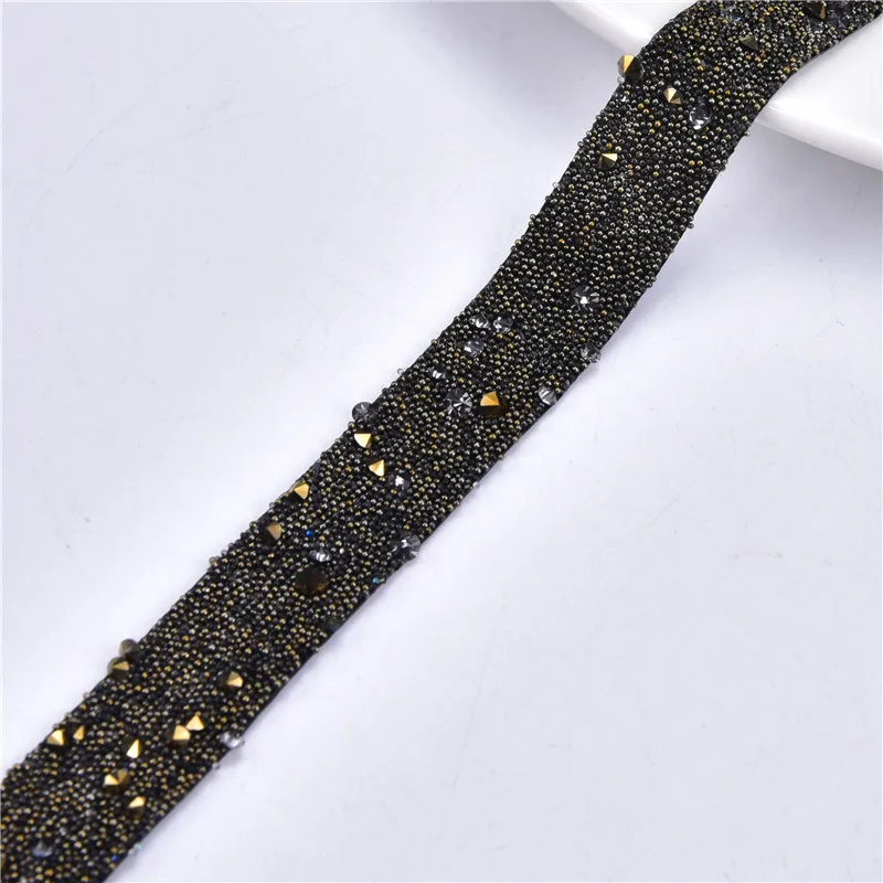 Factory Outlet Caviar Bead Ribbon Tape 1.5Cm Wide Blue Rhinestone Trim Banding Strass Chain Bridal Applique Diy Dress 2 Yard/Lot