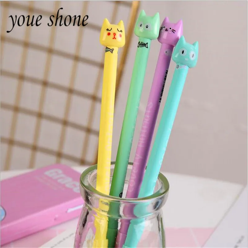 

4Pcs 0.38Mm Black Candy Color Cat Gel Pen Creative Korean Cartoon Gel Pen School Stationery For Student Suppiles Cute Youe shon