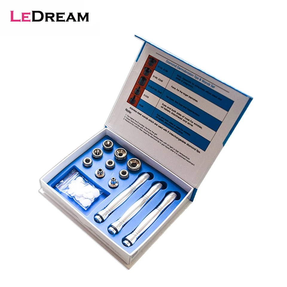 Kit de Dermabrasion avec 3 baguettes et 9 pointes en diamant, pour dissolvant de tête noire, rajeunissement de la peau du visage, outil de nettoyage