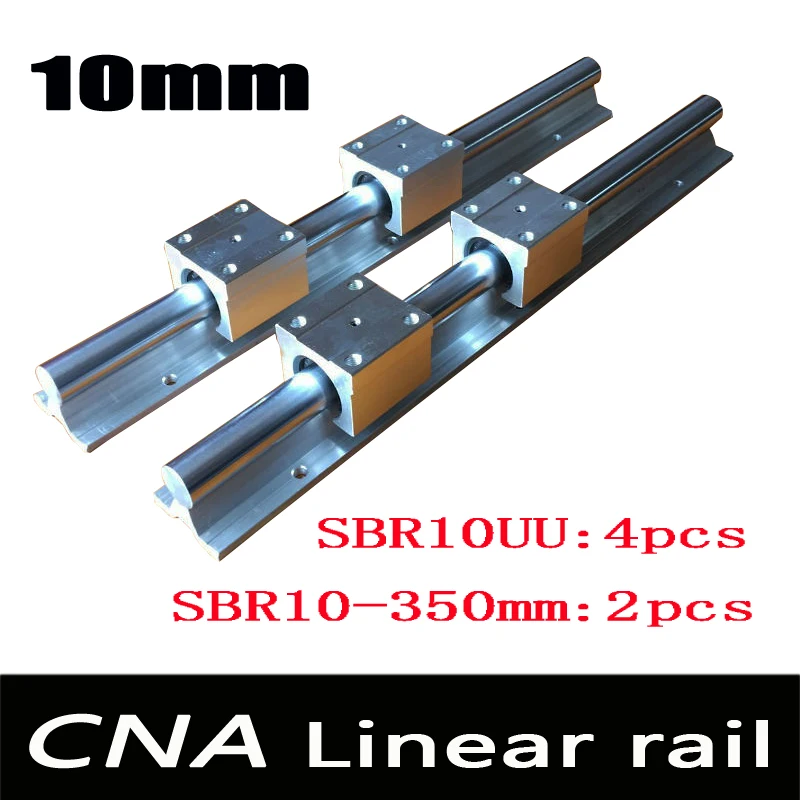 2pcs SBR10 L 350mm linear rail support with 4pcs SBR10UU linear guide auminum bearing sliding block cnc parts